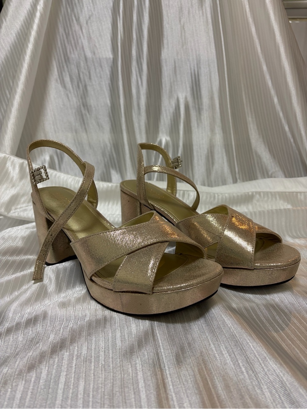 Kenneth Cole Reaction Shimmery Gold Crisscross Platform Sandals
